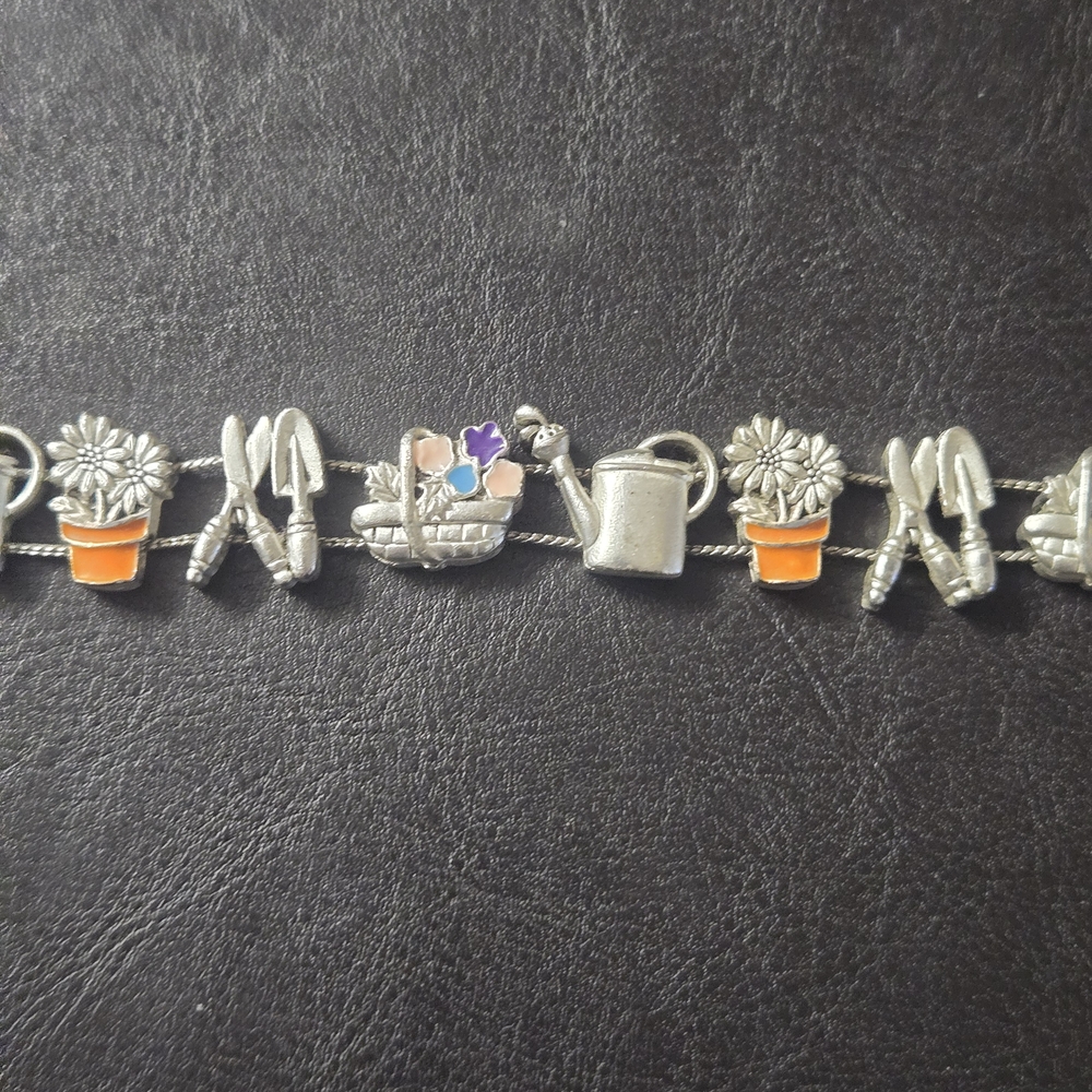 Vintage Nautical Slide Charm Bracelet Silvery Garden Charm Bracelet